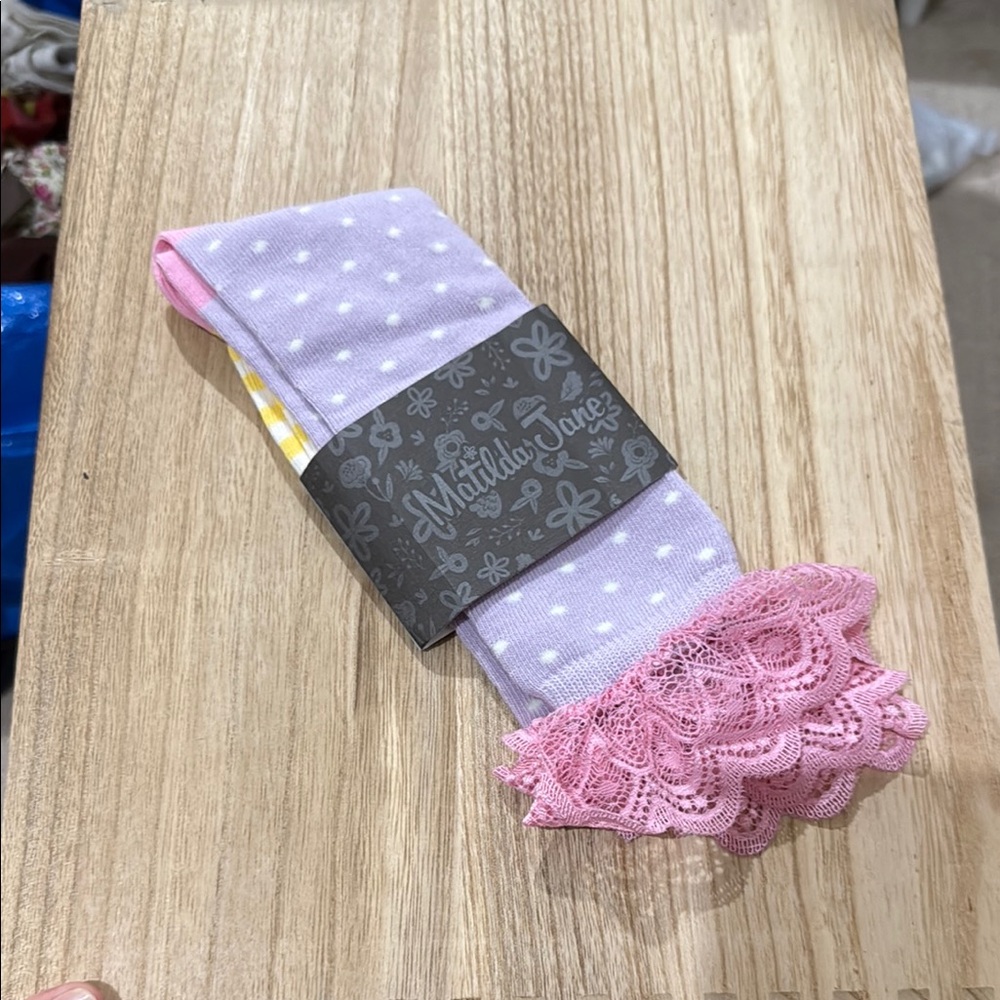 Matilda Jane Lavender and Pink Lace Trim Socks